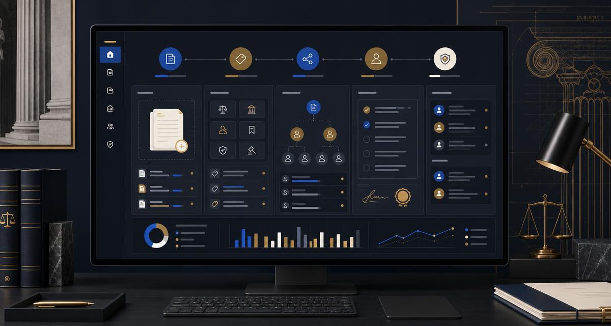 Syncra proposal demo showing a law-firm operations portal with document intake and workflow approval panels